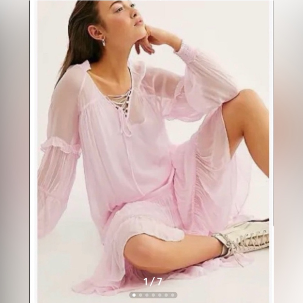 Free People Light Pink Ruffled Dress